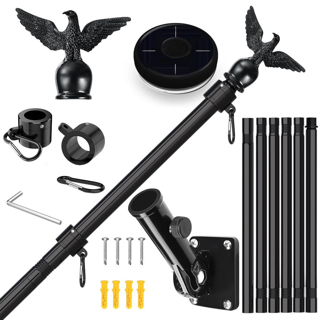 7FT Stainless Steel Flag Pole Kit with Solar Light and Adjustable Bracket T231