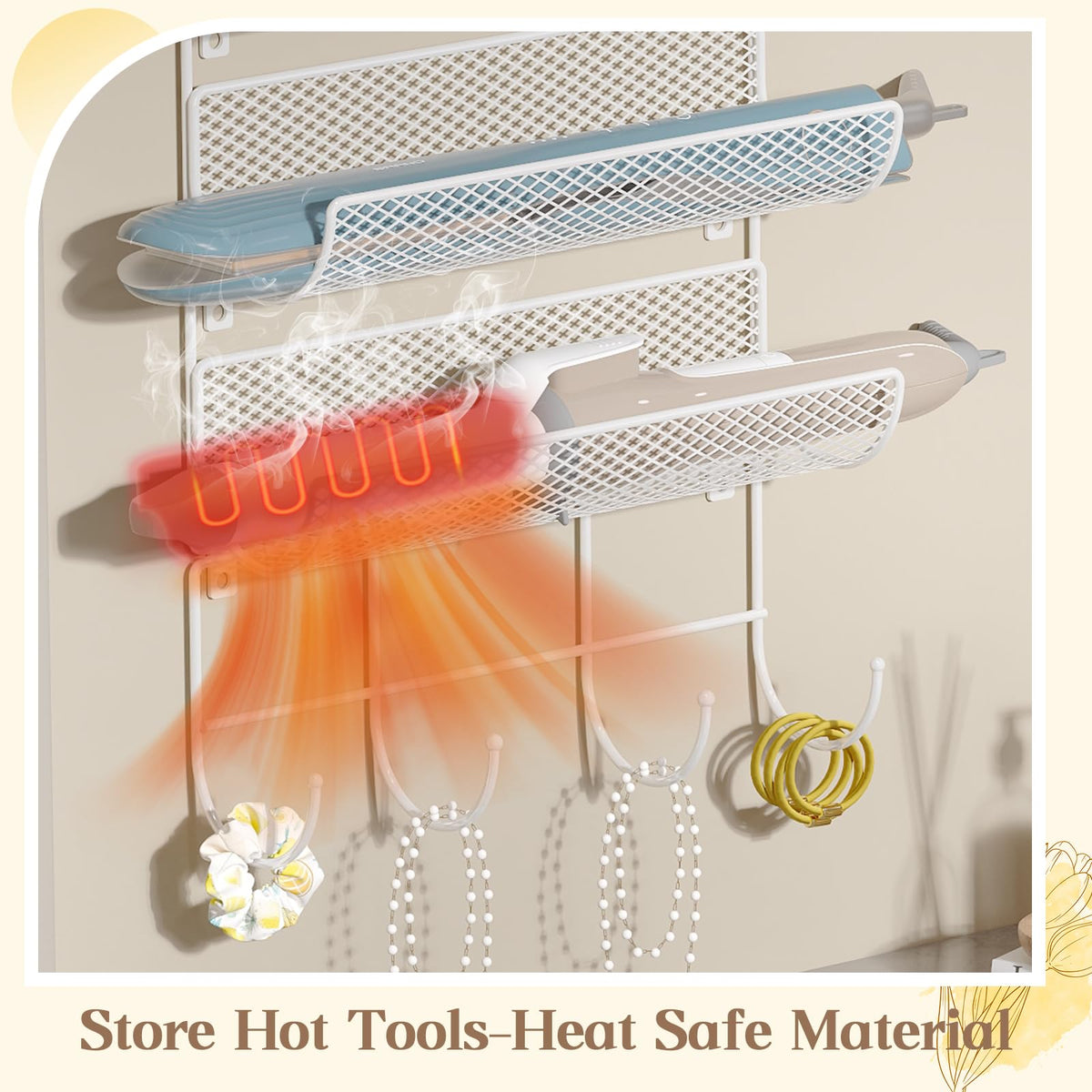 Wall-Mounted Hair Dryer Holder 4-Shelf White W959