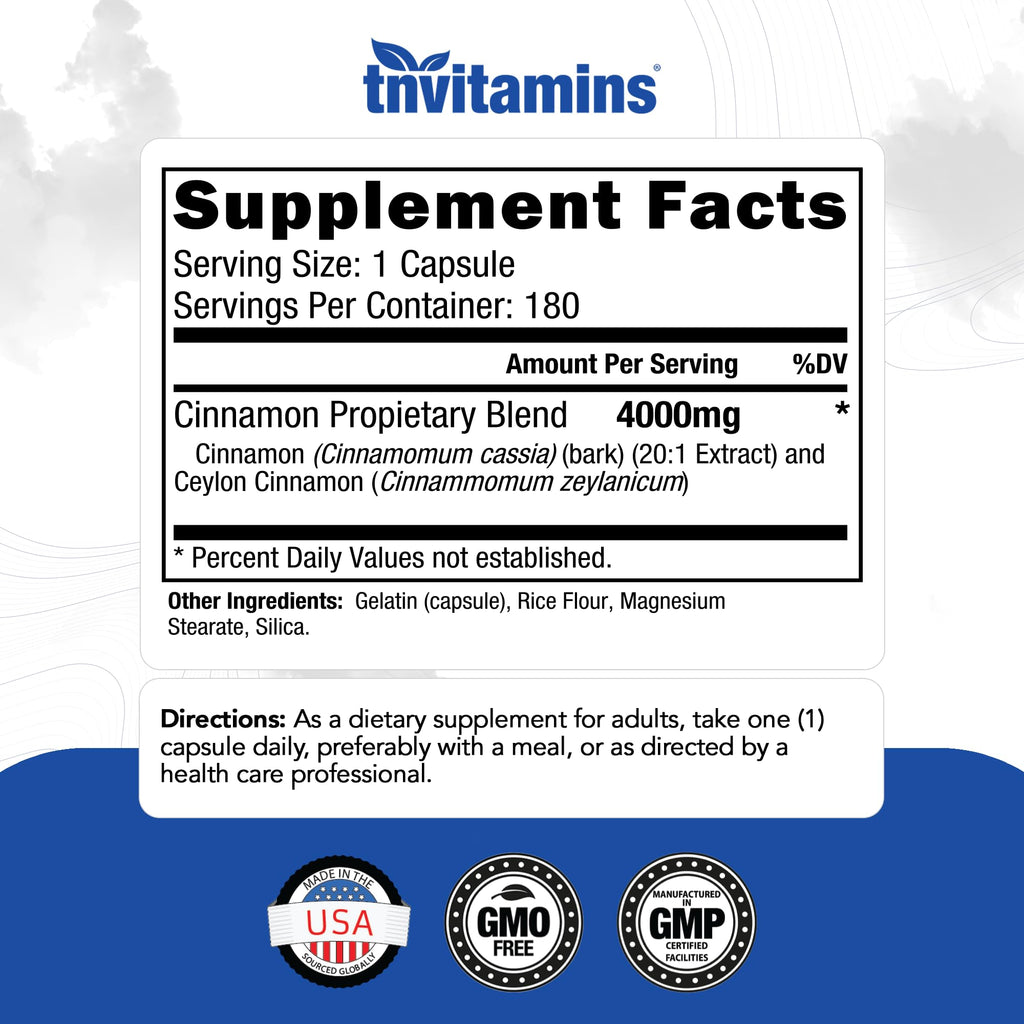 Cinnamon Capsules 4,000 mg Equivalent 180 Capsules V6003