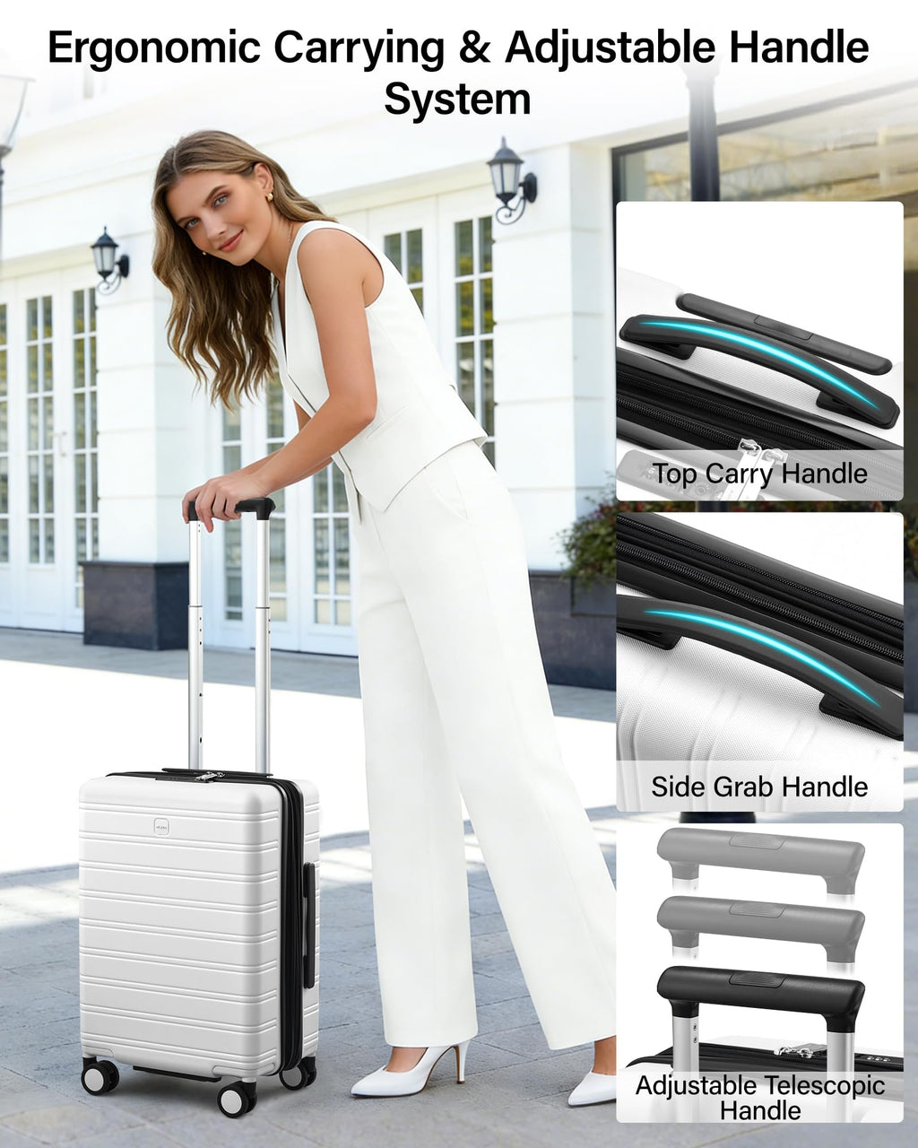 20-Inch Hardside Expandable Carry-On Luggage Suitcase, White S95880