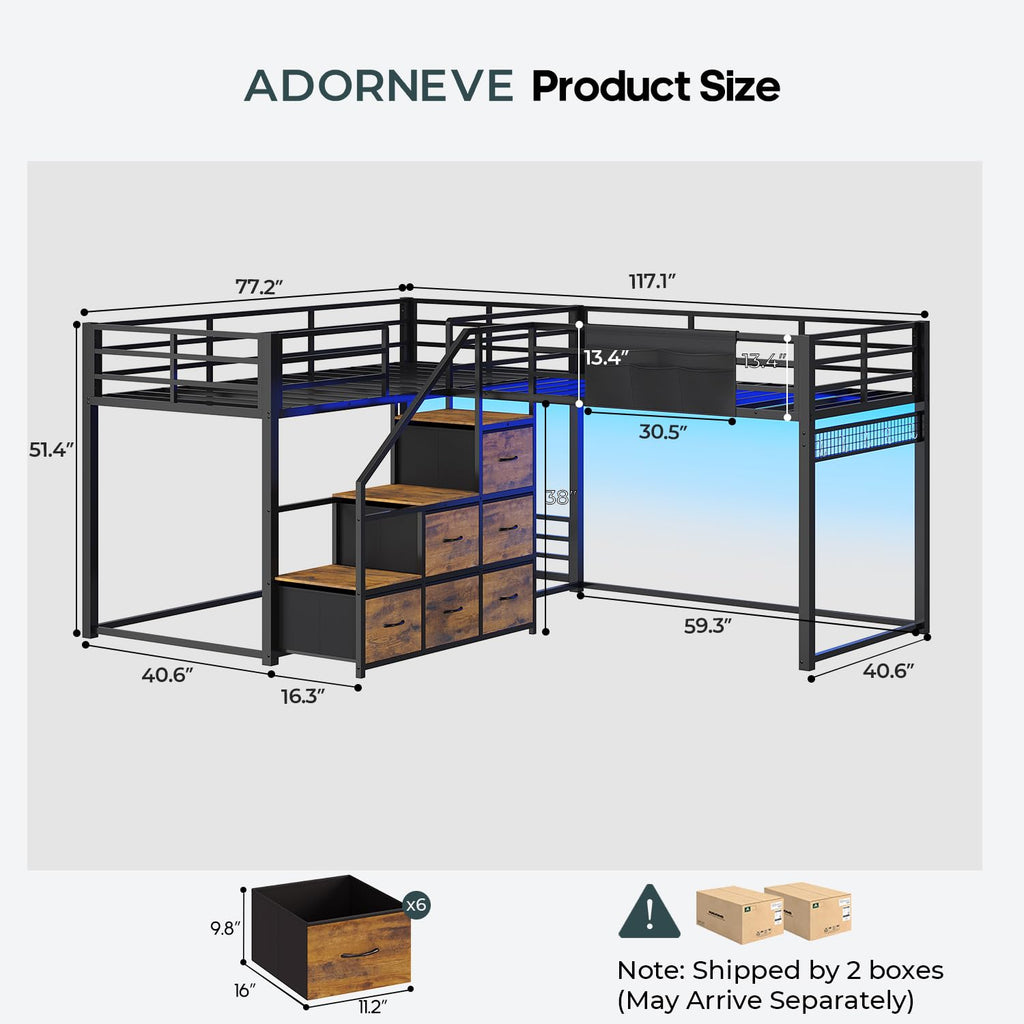 Twin Size L-Shaped Triple Bunk Beds with Staircase & 6 Storage Drawers I26957
