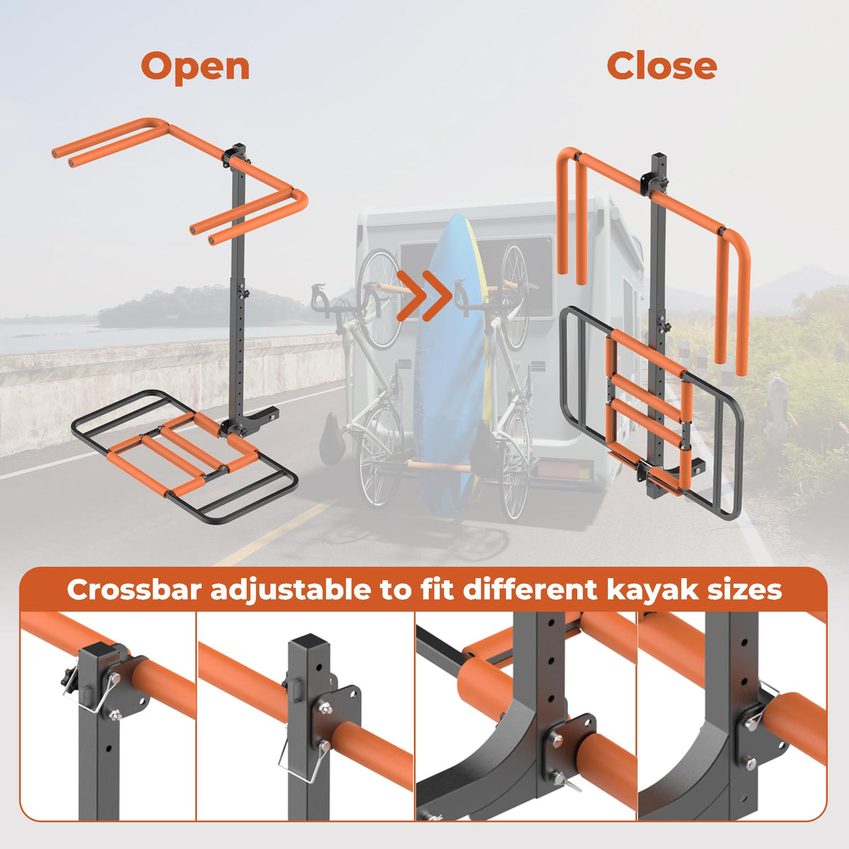 RV Kayak Rack and Bike Carrier for 2 Kayaks and 2 Bikes, 300 LBS Heavy Duty Alloy Steel T694