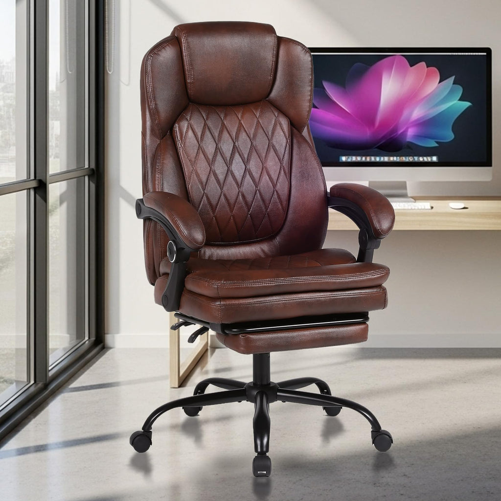 Big and Tall Ergonomic High Back PU Leather Reclining Office Chair with Footrest C513