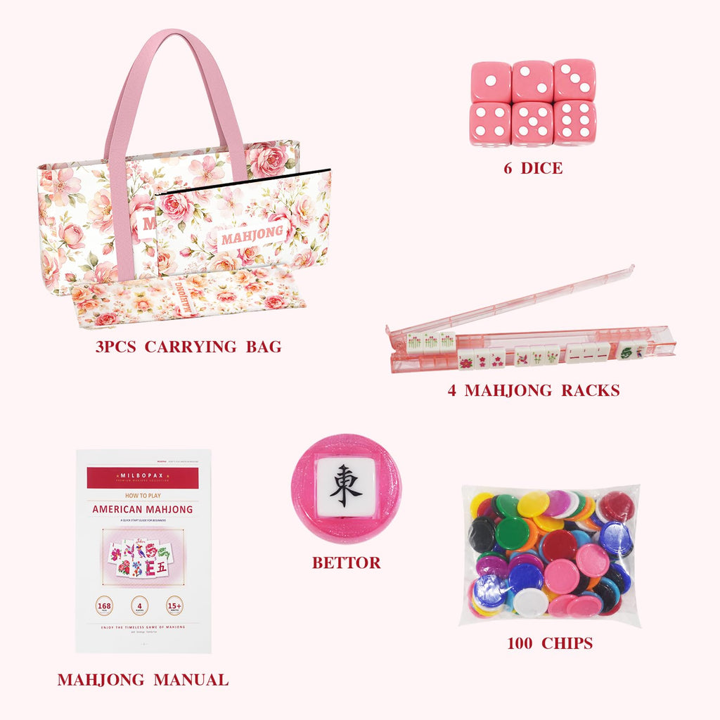 1.2” American Mahjong Set 168 Pink Floral Melamine Tiles T81840