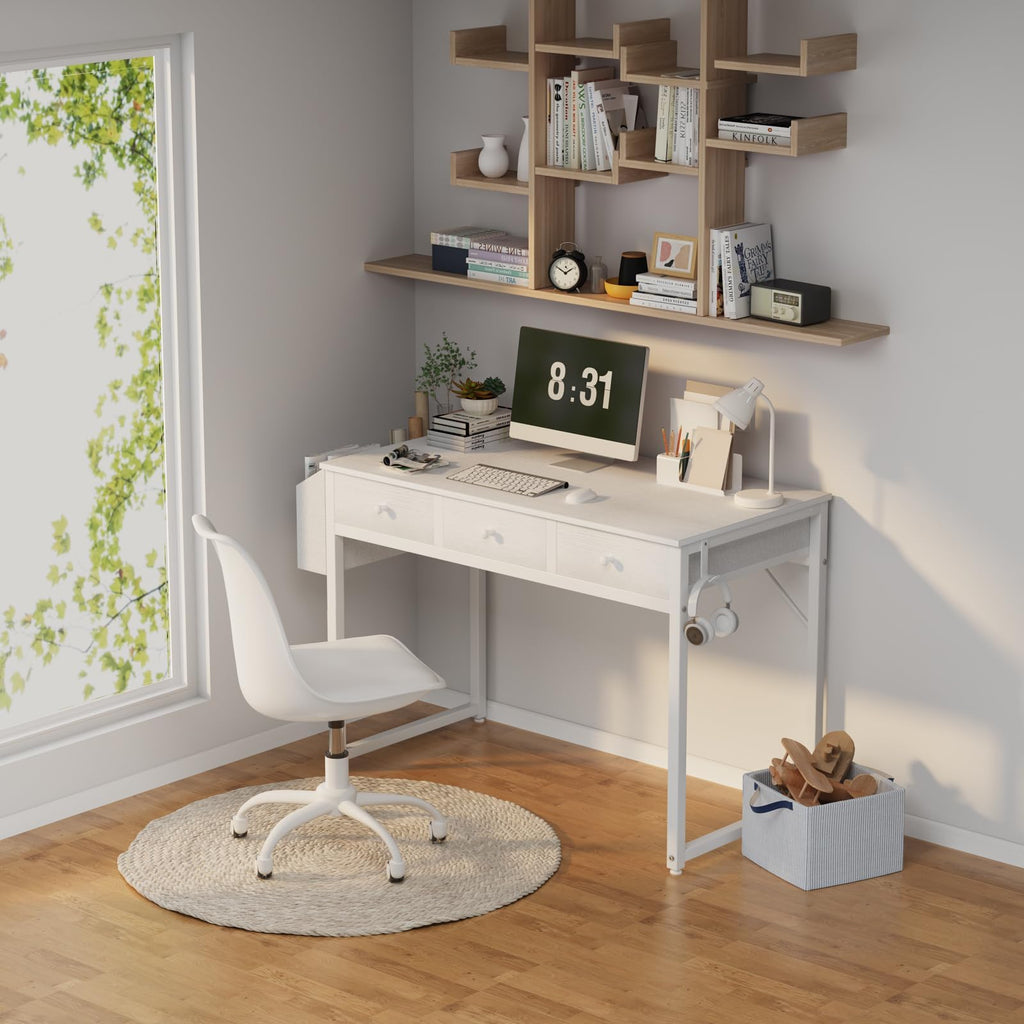White 40 Inch Computer Desk with Drawers W6692