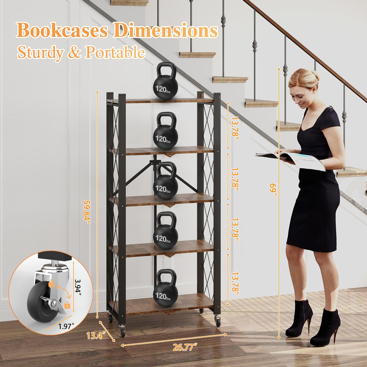 5-Tier Folding Storage Shelf with Woodgrain Finish V6246