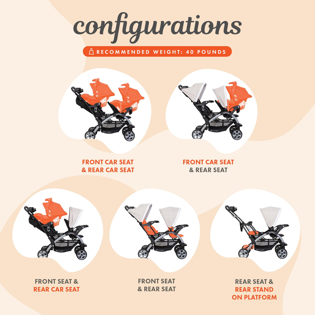Khaki 3 Pc Double Stroller & 2 Car Seats V6192