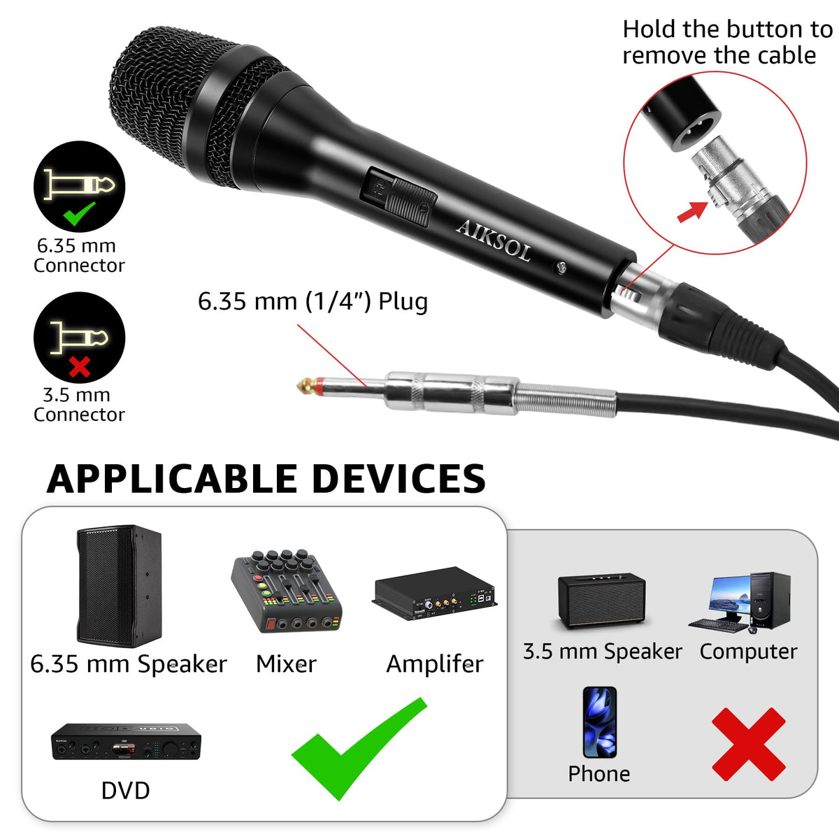 Wired Dynamic Handheld Karaoke Microphone with On and Off Switch M437