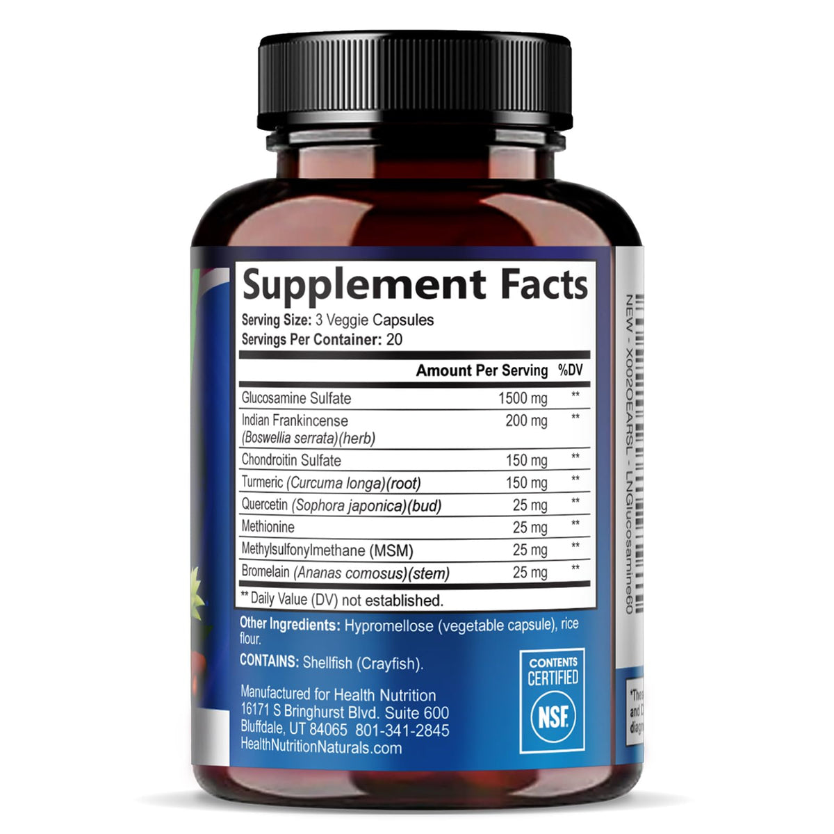 Glucosamine Chondroitin MSM Turmeric Boswellia 60 Capsules W4460