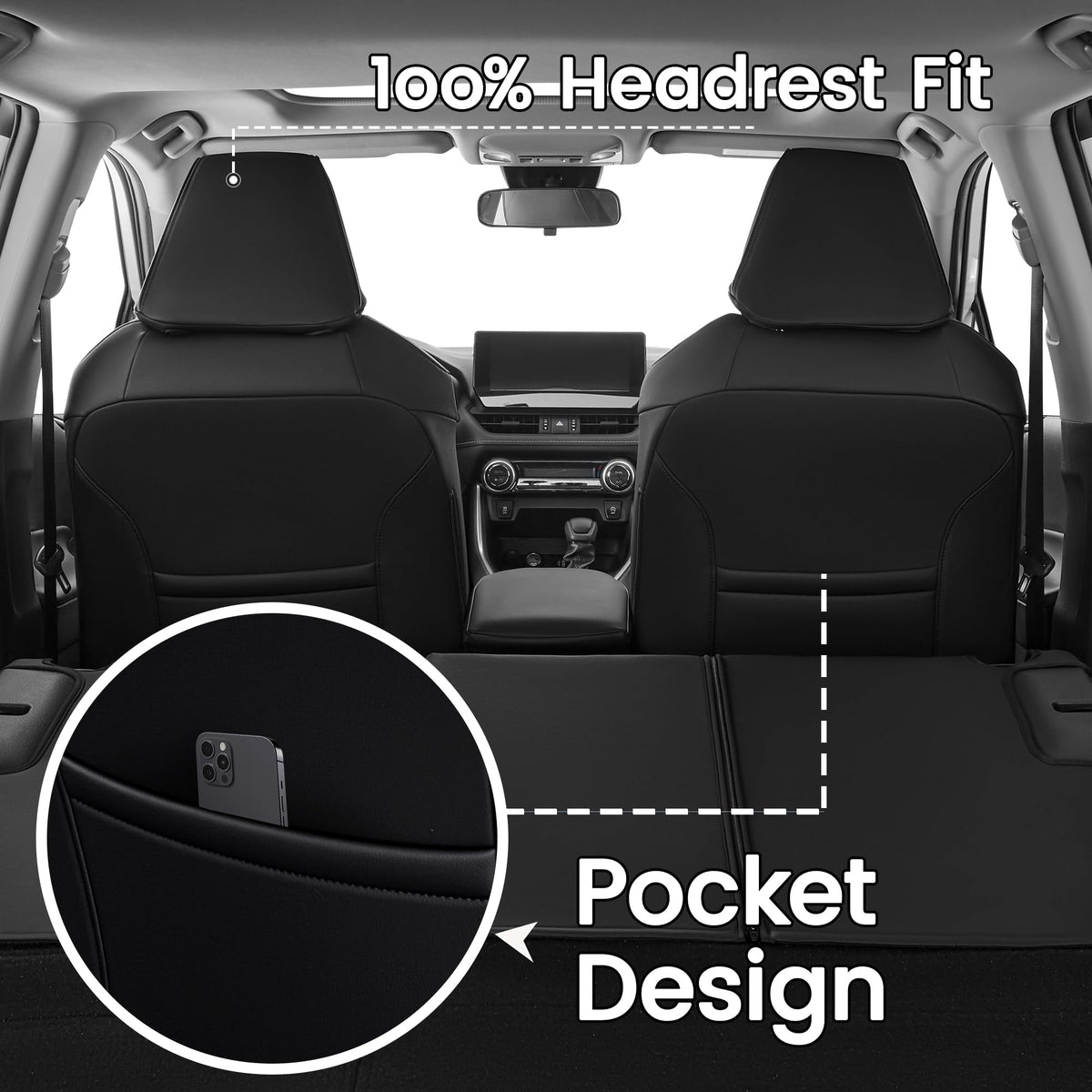 Black Leather 5 Seats Car Seat Covers Set G33676