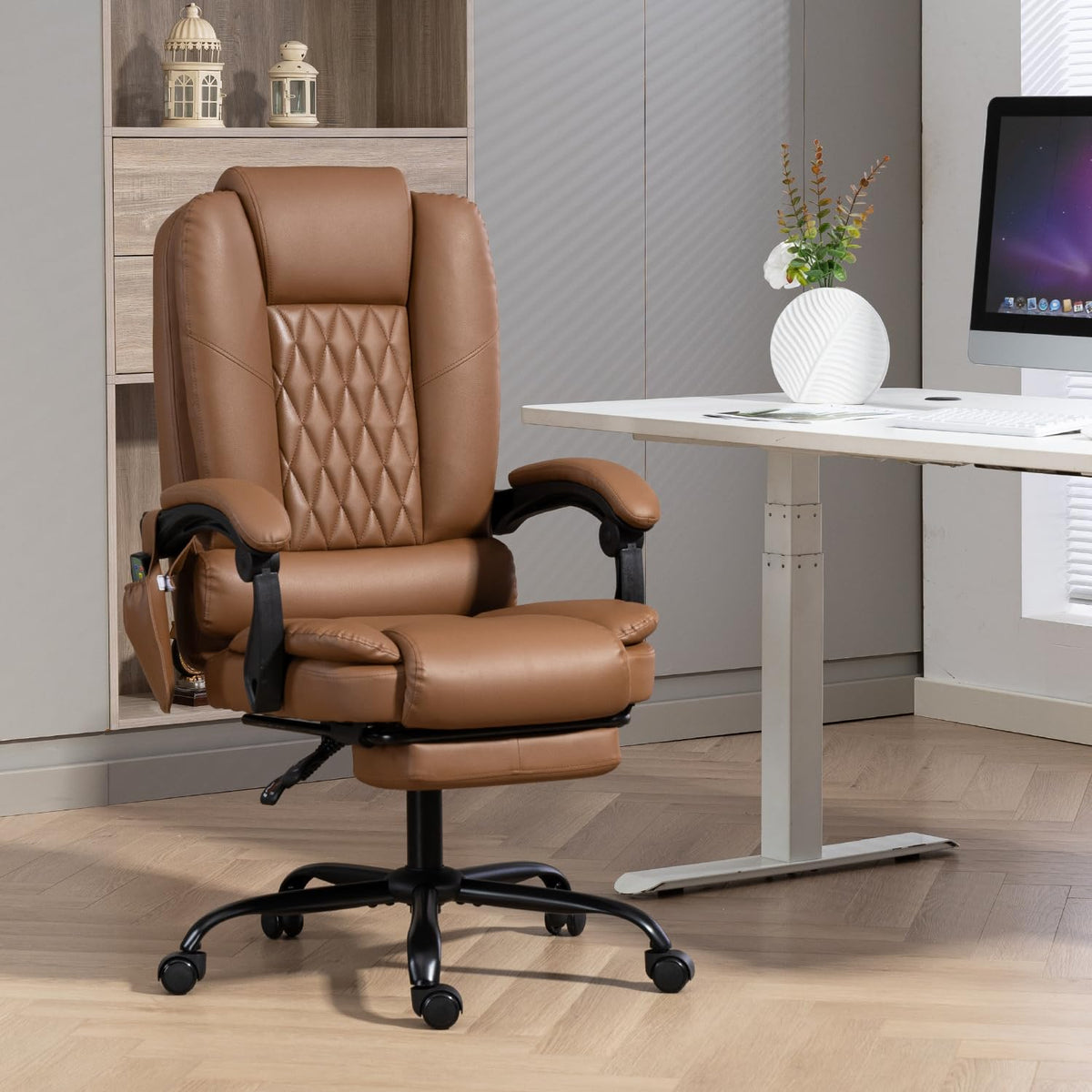 Brown Heated Massage Office Chair with Lumbar Support P7147