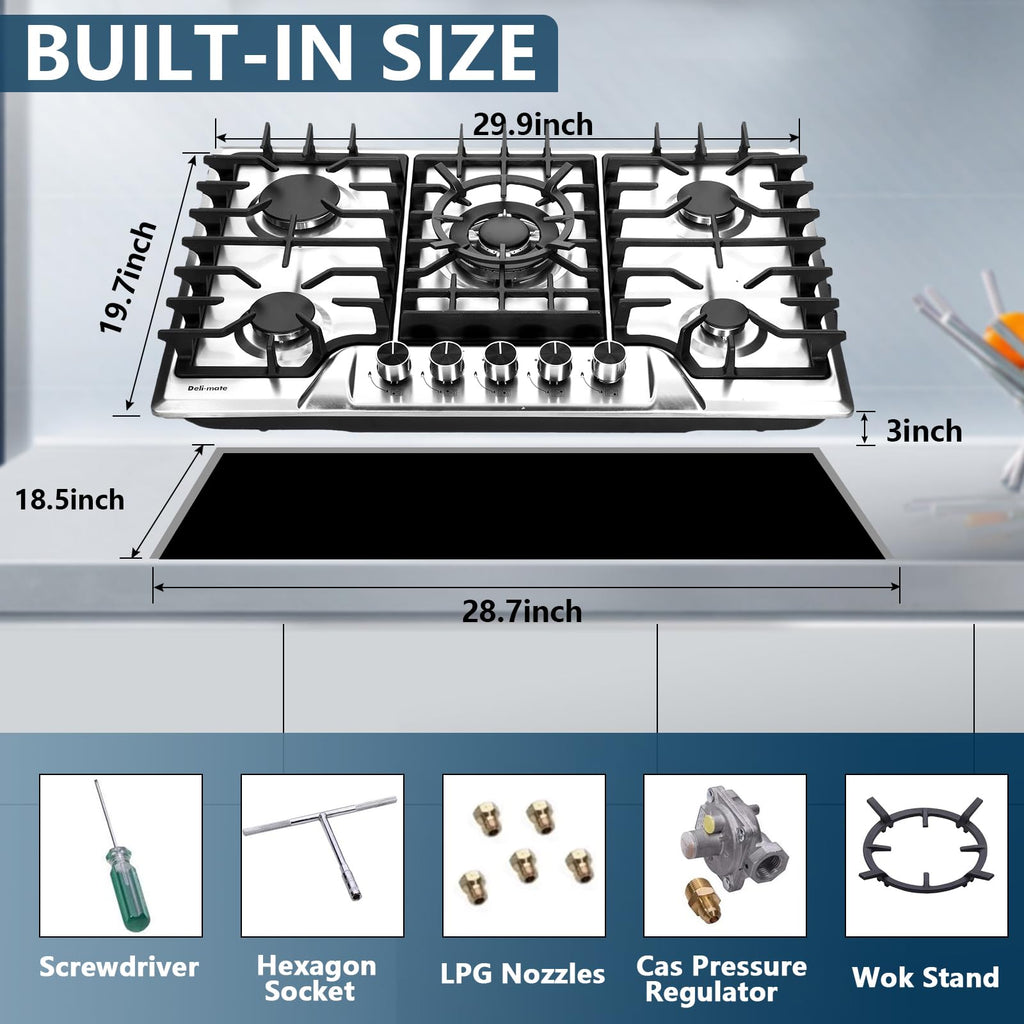 30 Inch 5 Burners Stainless Steel Gas Cooktop C717