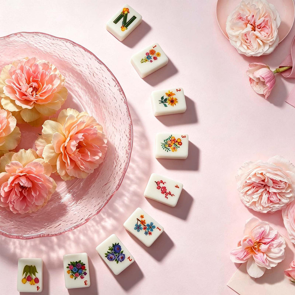1.2” American Mahjong Set 168 Pink Floral Melamine Tiles T81840