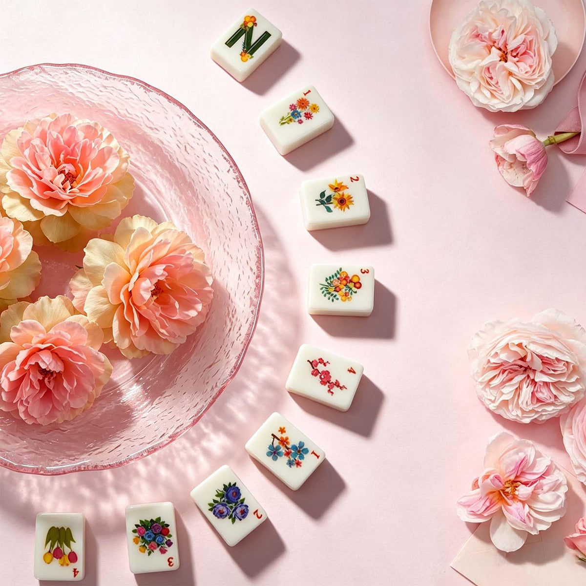 1.2” American Mahjong Set 168 Pink Floral Melamine Tiles T81840