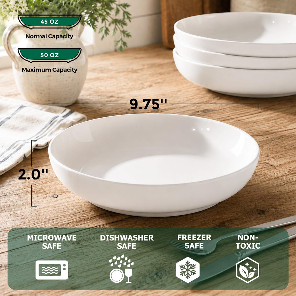 9.75" 50 Ounces Ceramic Pasta Bowls Set of 4 White J140