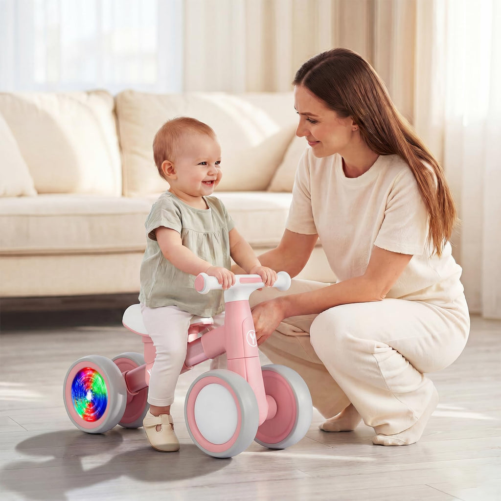 Baby Balance Bike for 1-2 Year Old Toddlers, 4-Wheel with Colorful Light F731214