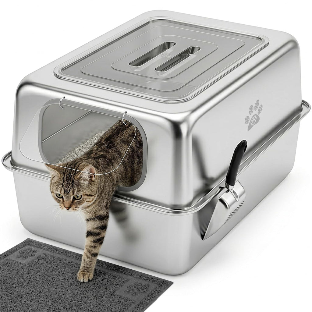 Enclosed Stainless Steel Cat Litter Box with Lid O974550