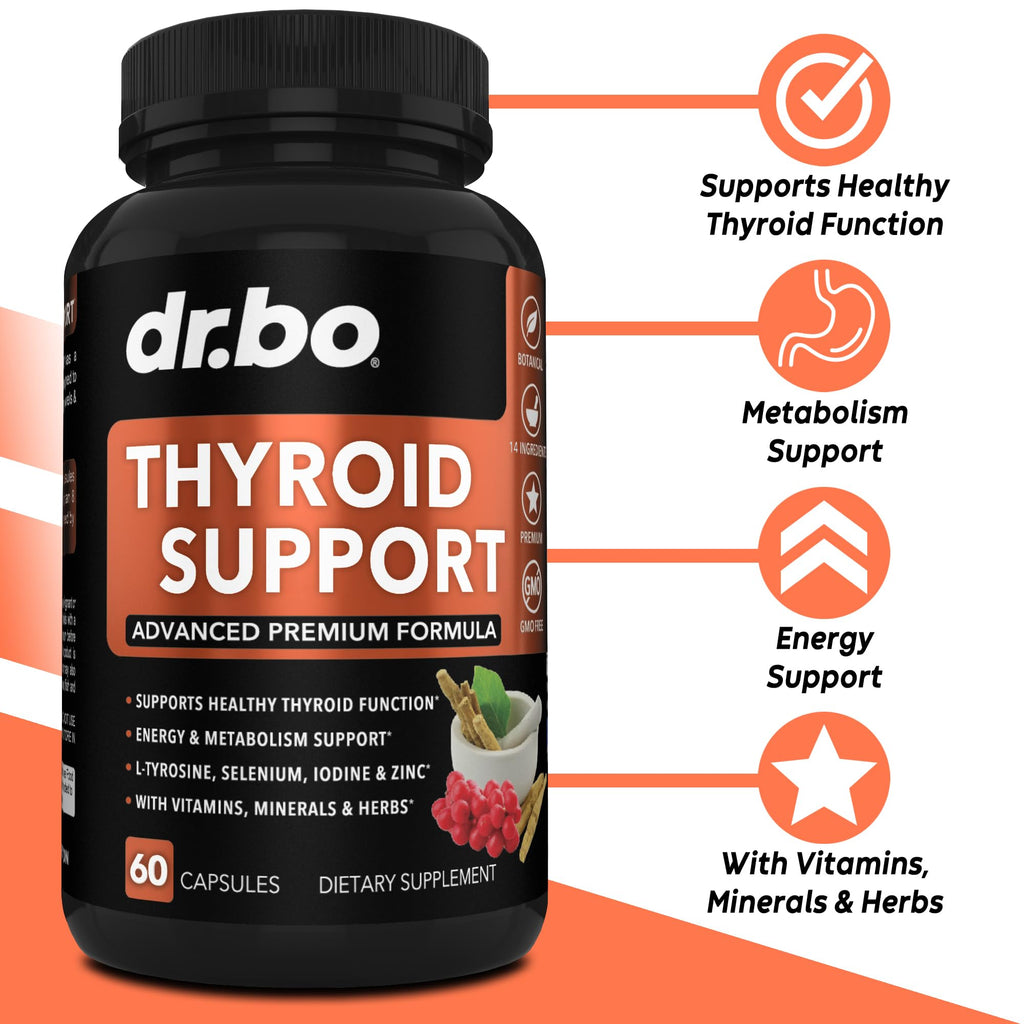 Thyroid Support Supplement with L-Tyrosine Selenium Iodine Zinc Bladderwrack Kelp Ashwagandha 60 Pills F662