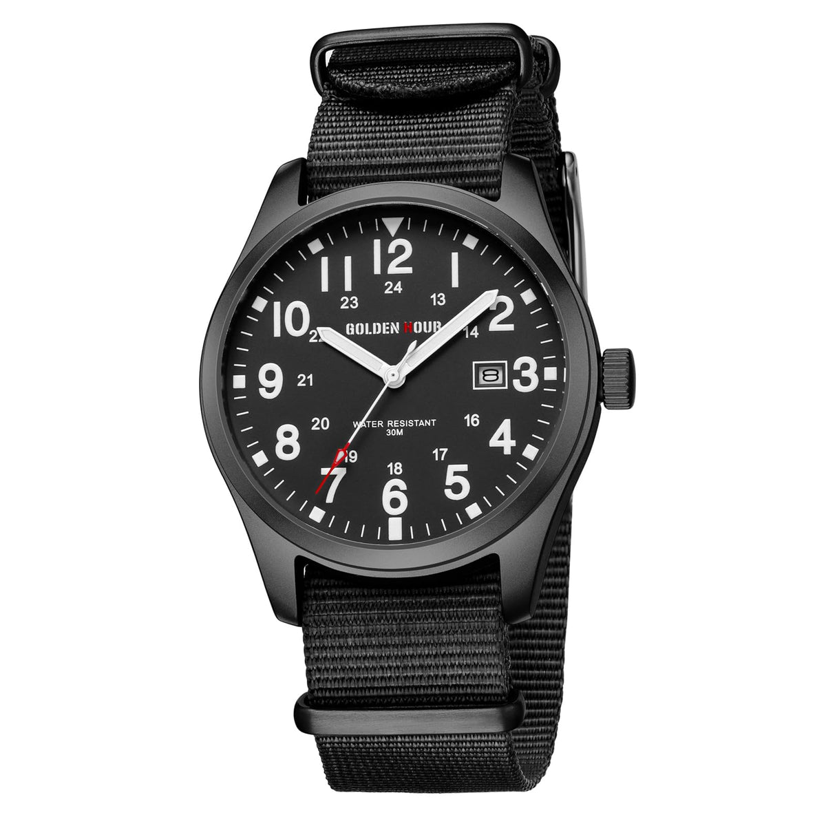 Nylon Slip-Thru Strap Watch with Military Time Easy Read Dial Glowing Hands L83385