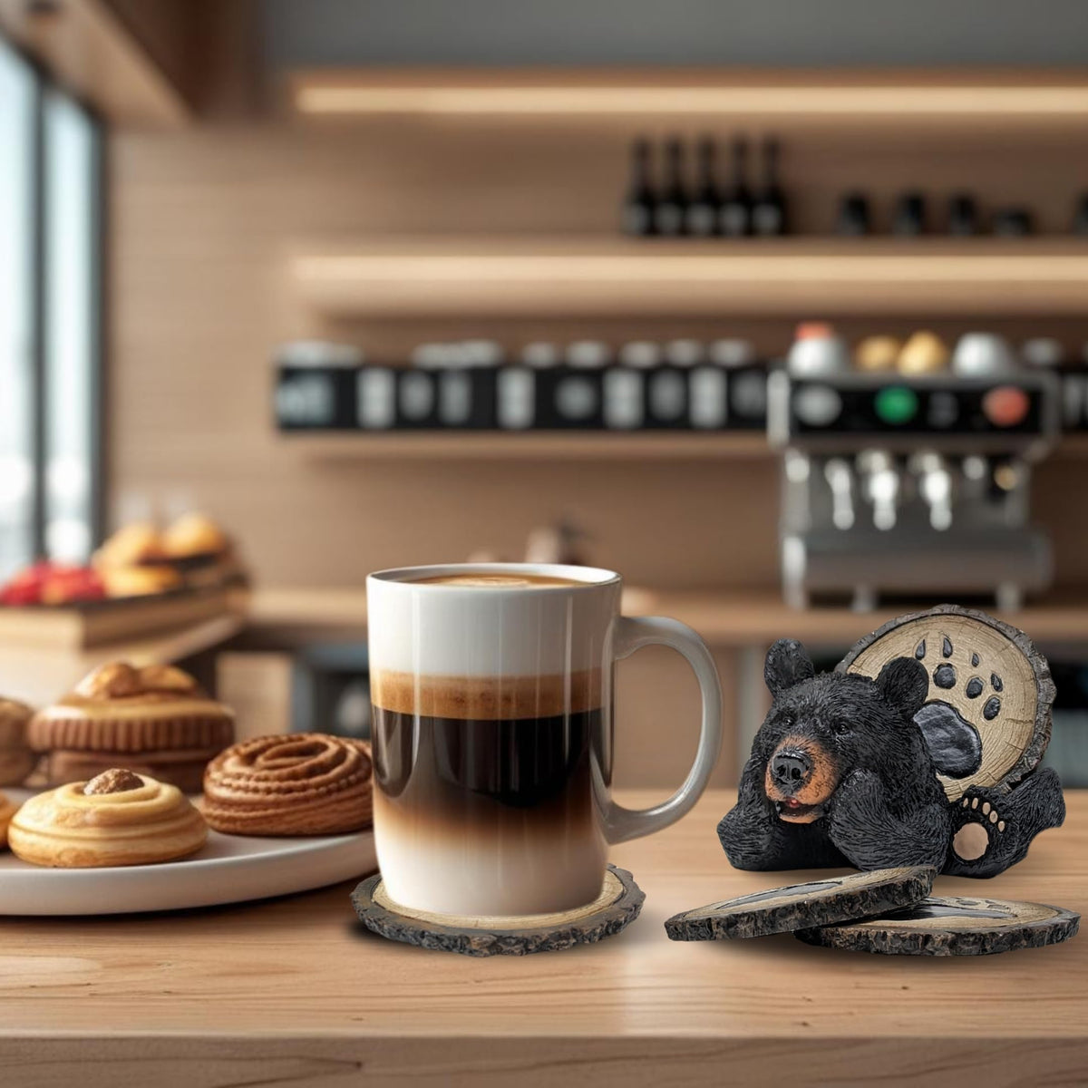 Resin Bear Coaster Set with 4 Coasters and Holder N6380