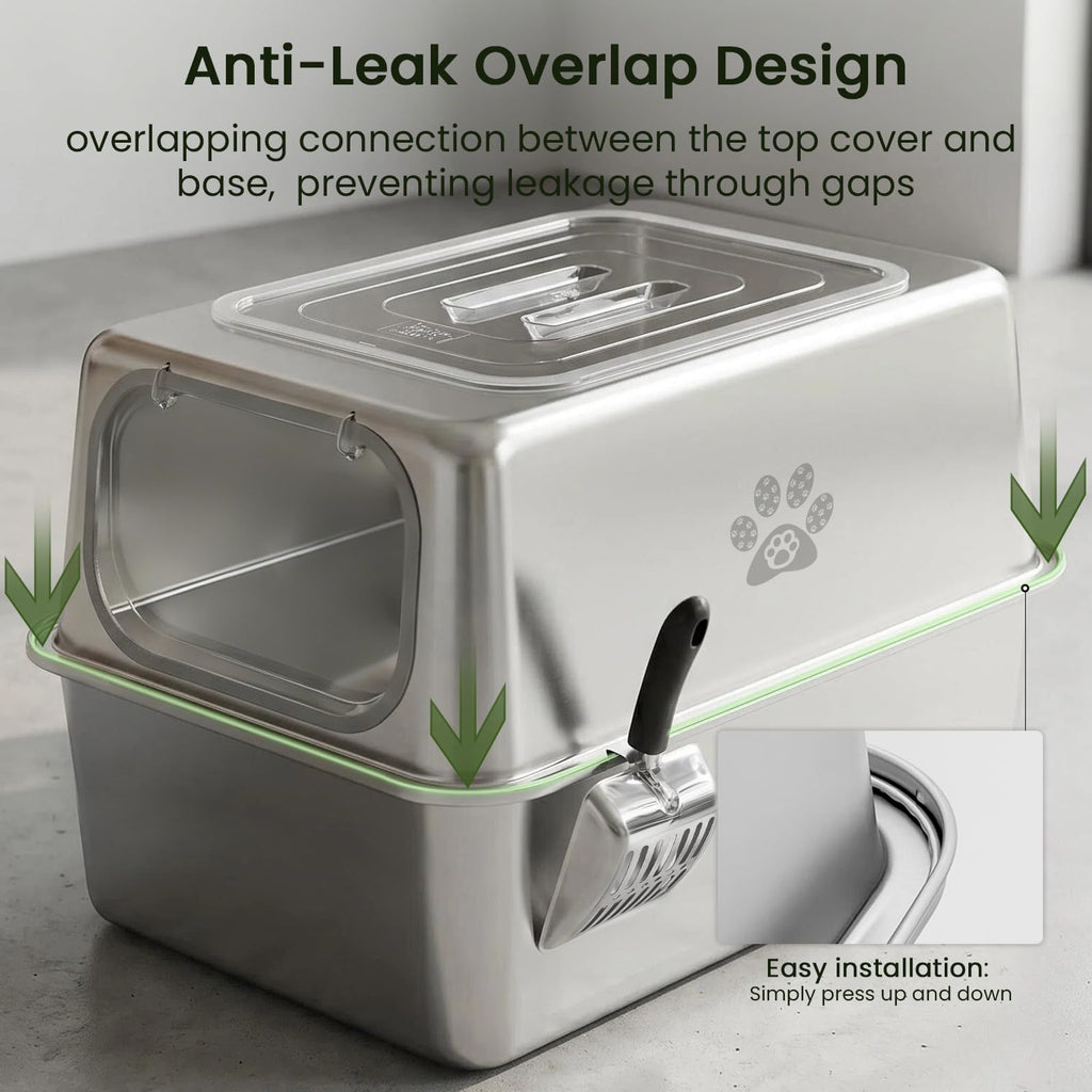 Enclosed Stainless Steel Cat Litter Box with Lid O974550