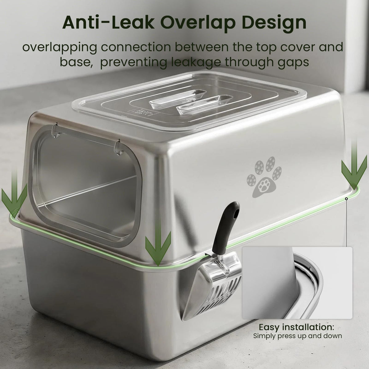 Enclosed Stainless Steel Cat Litter Box with Lid O974550