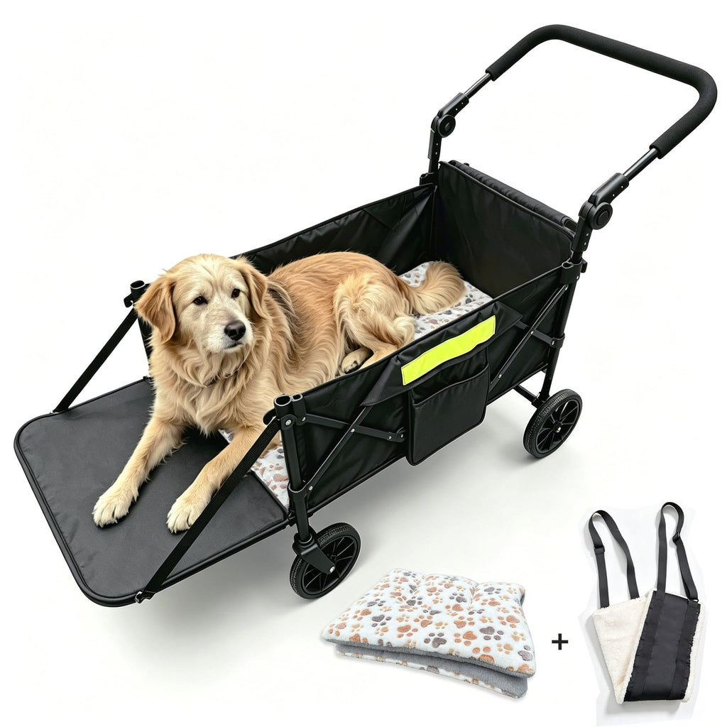 Dual-Entry Dog Wagon with Thick Mat & Lift Harness Y131528