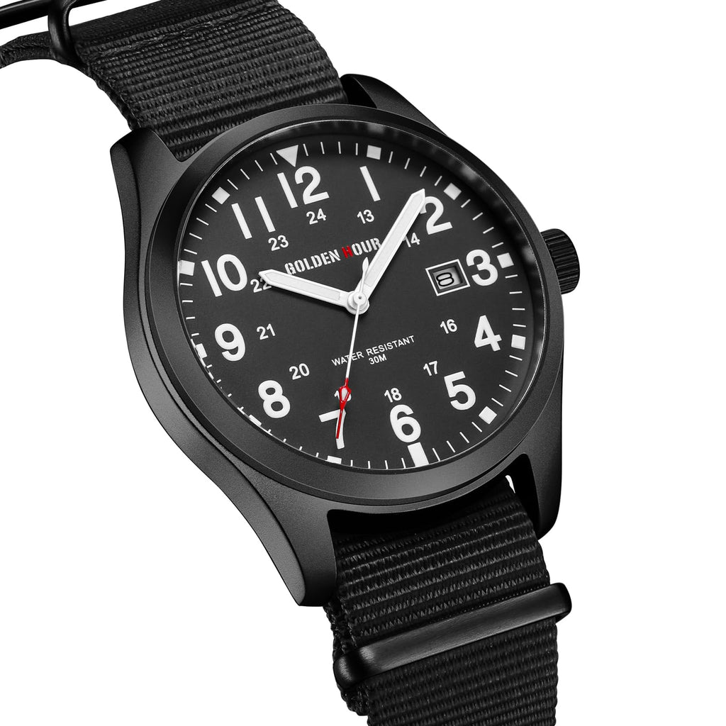 Nylon Slip-Thru Strap Watch with Military Time Easy Read Dial Glowing Hands L83385