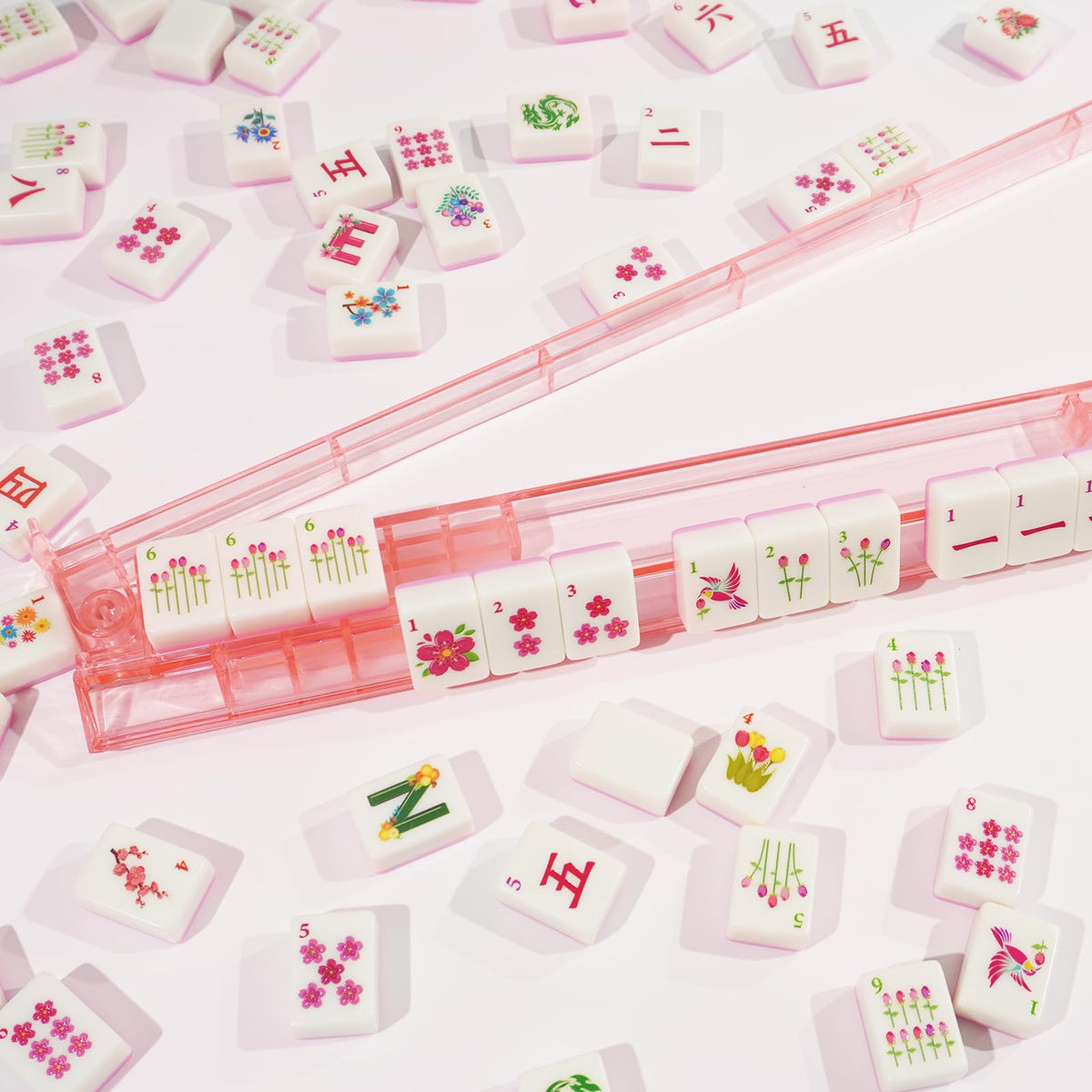 1.2” American Mahjong Set 168 Pink Floral Melamine Tiles T81840