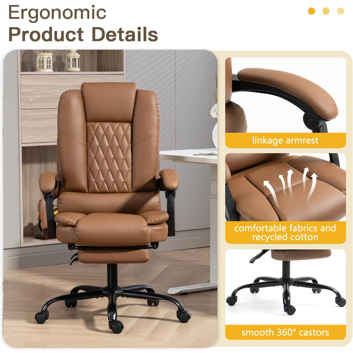 Brown Heated Massage Office Chair with Lumbar Support P7147