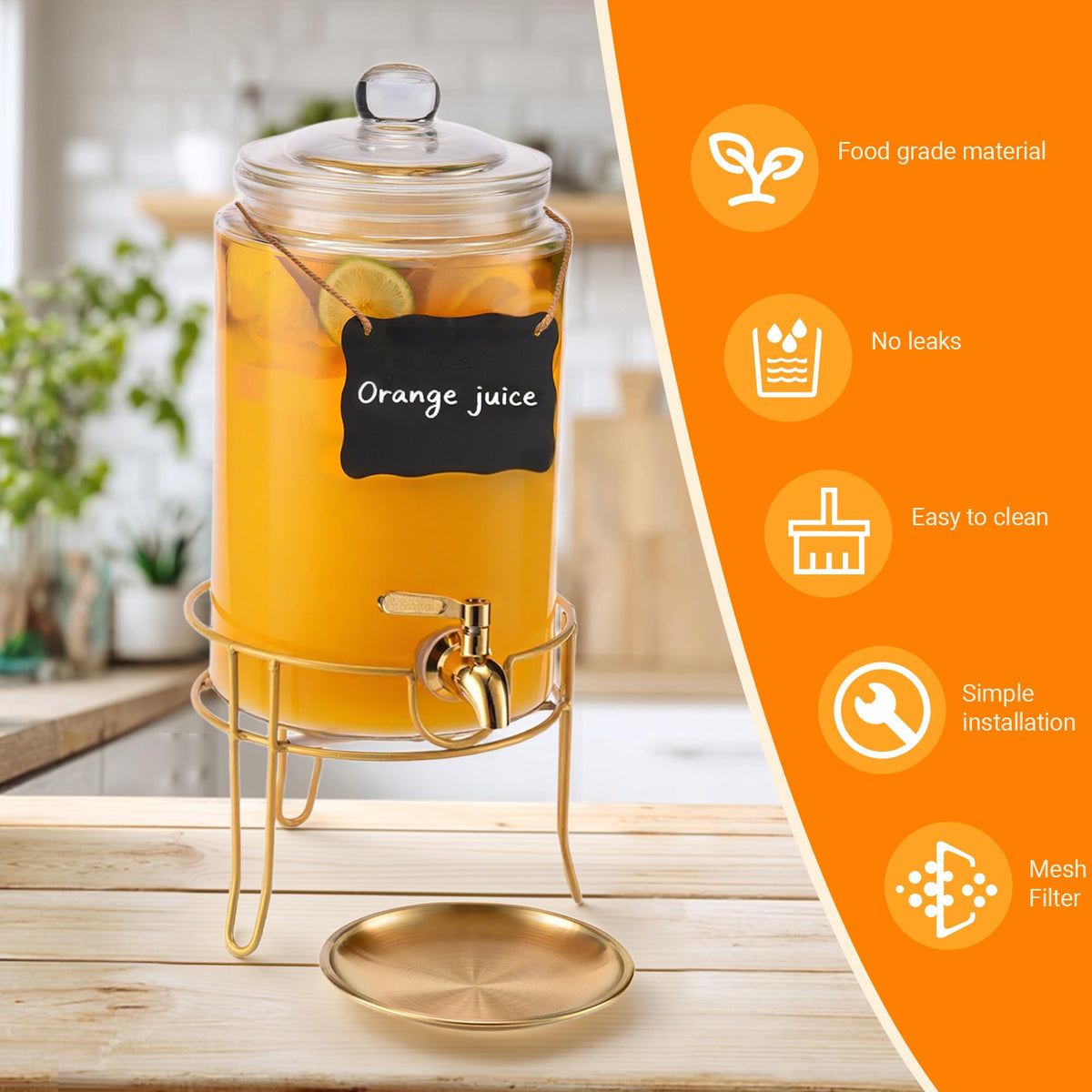 1 Gallon Glass Drink Dispenser with Stand K5235