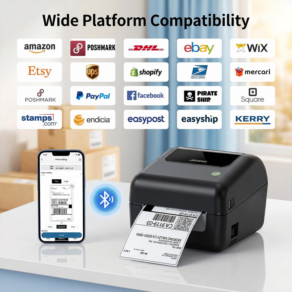 Bluetooth Thermal Shipping Label Printer with Built-in Label Bin, Wireless 4x6, Black S109