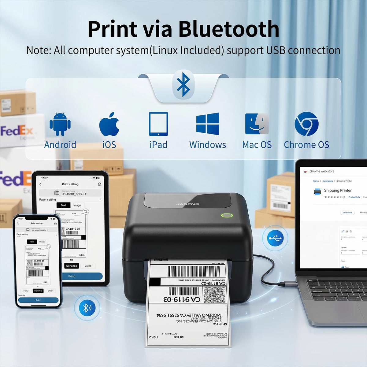 Bluetooth Thermal Shipping Label Printer with Built-in Label Bin, Wireless 4x6, Black S109