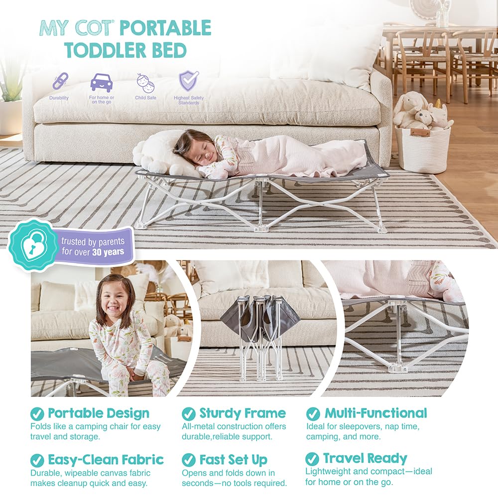 Portable Toddler Cot, Foldable Lightweight Travel Bed, Gray H35205