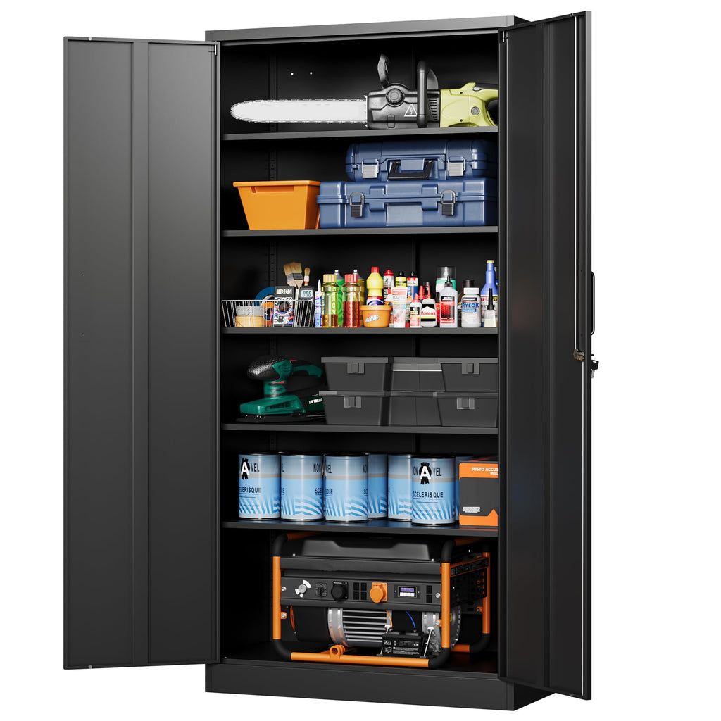 Metal Garage Storage Cabinets with Lock, 72 Tall Steel Lockers, 5 Adjustable Shelves, Black I353894