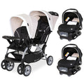Khaki 3 Pc Double Stroller & 2 Car Seats V6192