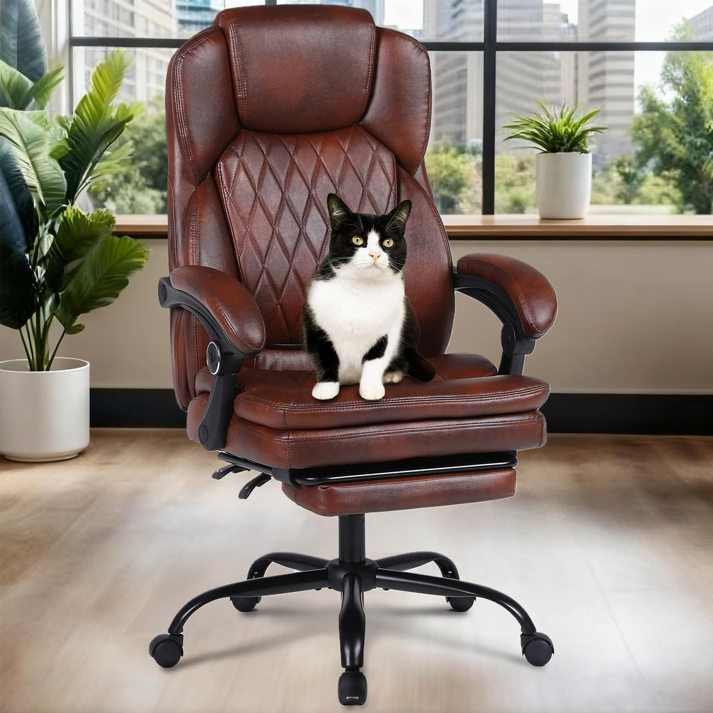 Big and Tall Ergonomic High Back PU Leather Reclining Office Chair with Footrest C513