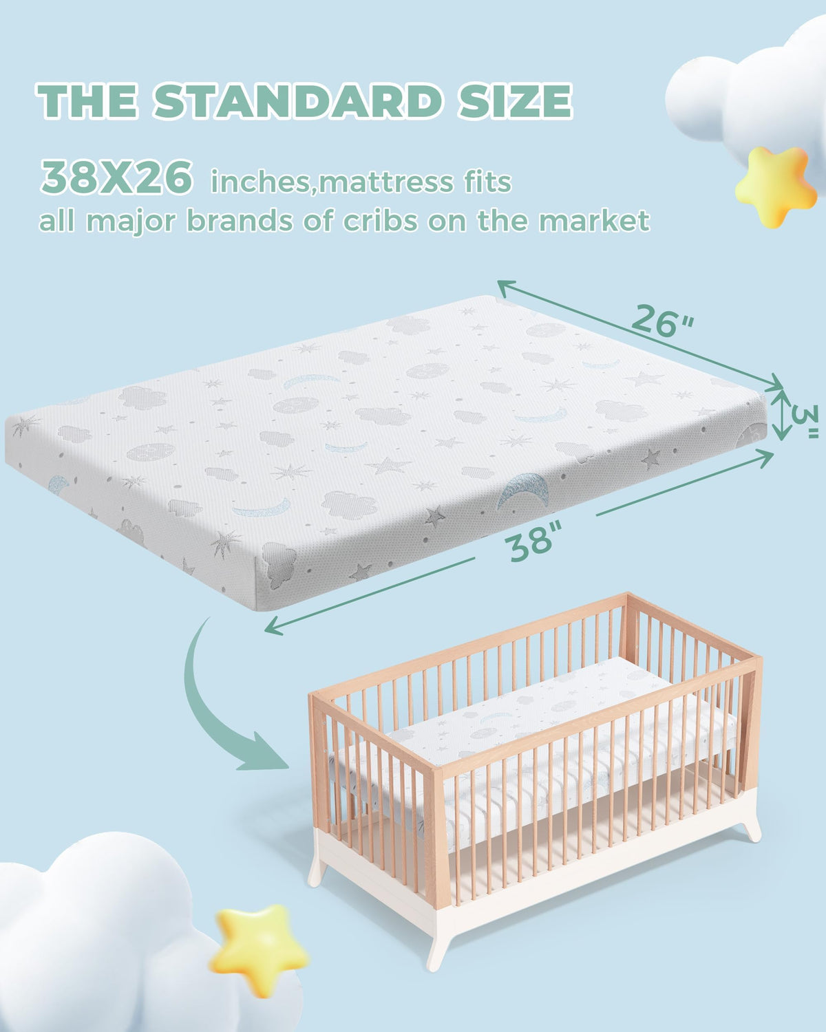 38x26'' Breathable Soft Plush Memory Foam Pack and Play Mattress F123