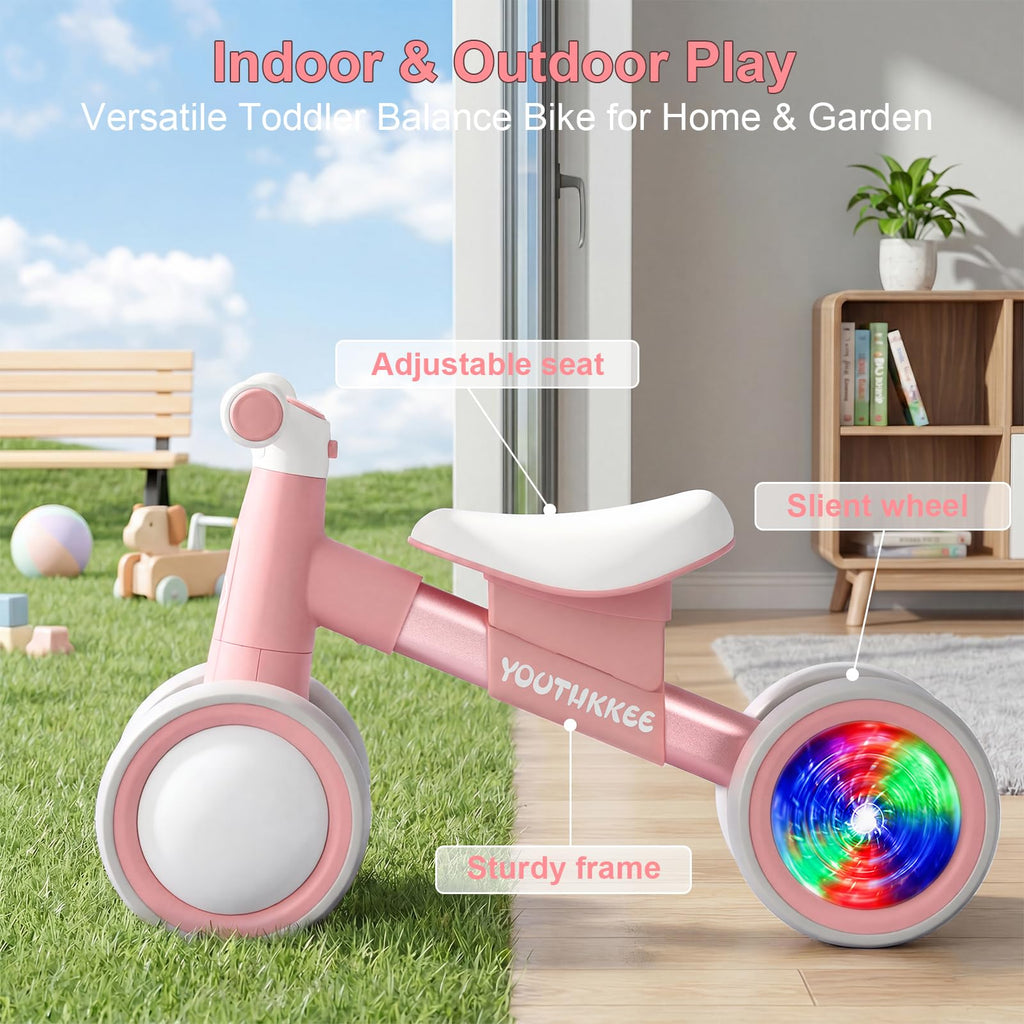 Baby Balance Bike for 1-2 Year Old Toddlers, 4-Wheel with Colorful Light F731214
