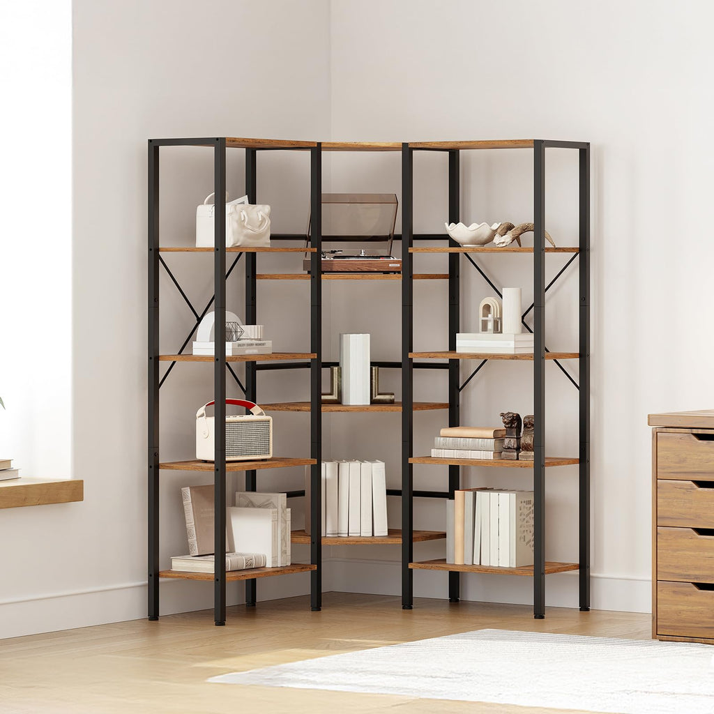 Industrial 5-Tier L-Shaped Corner Bookshelf K8350