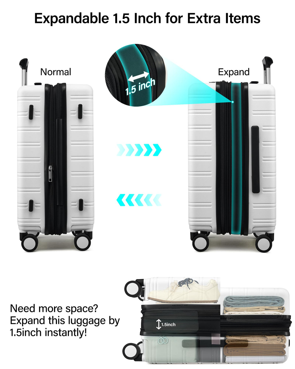 20-Inch Hardside Expandable Carry-On Luggage Suitcase, White S95880