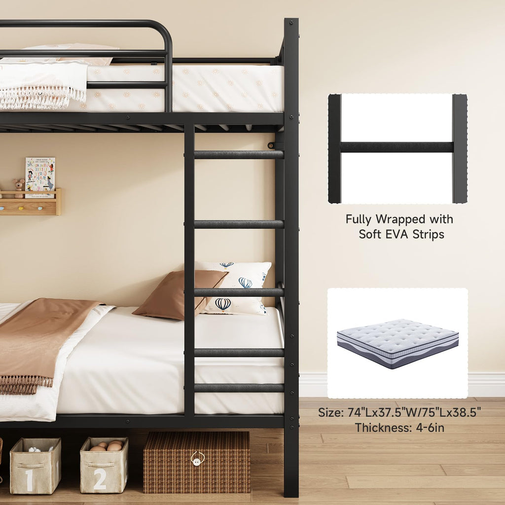 Twin Over Twin Metal Bunk Bed with Desk & Outlet L706