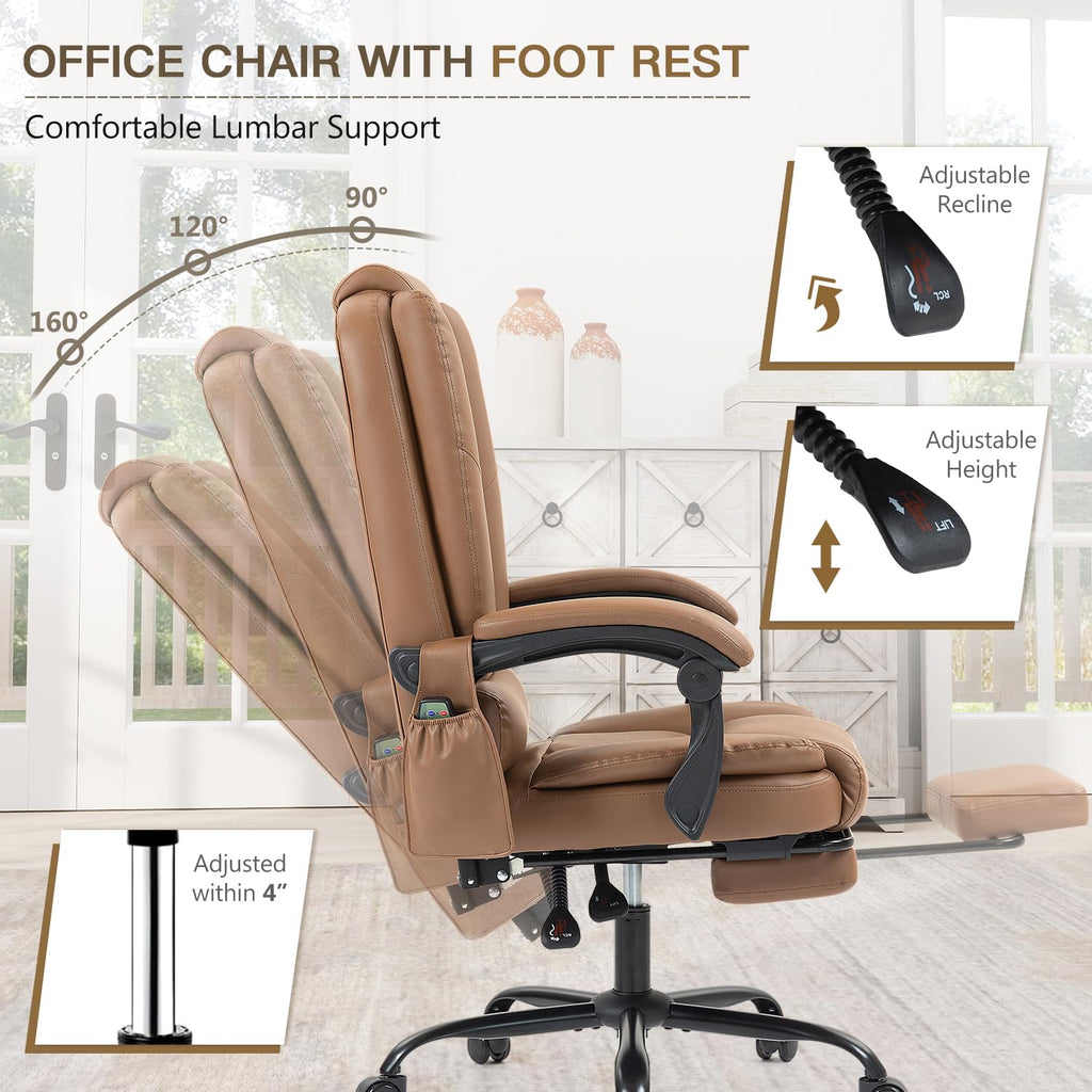 Brown Heated Massage Office Chair with Lumbar Support P7147