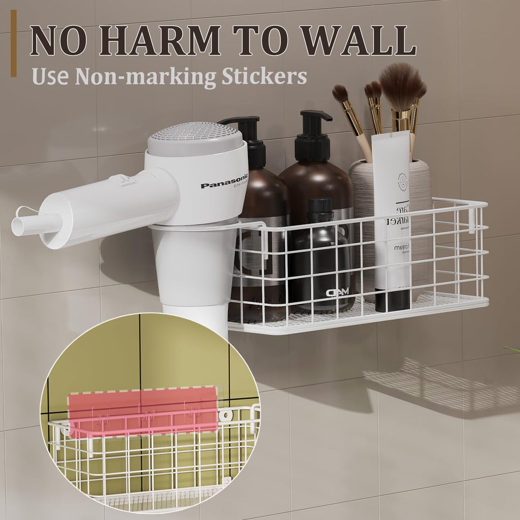 Wall-Mounted Hair Dryer Holder 4-Shelf White W959