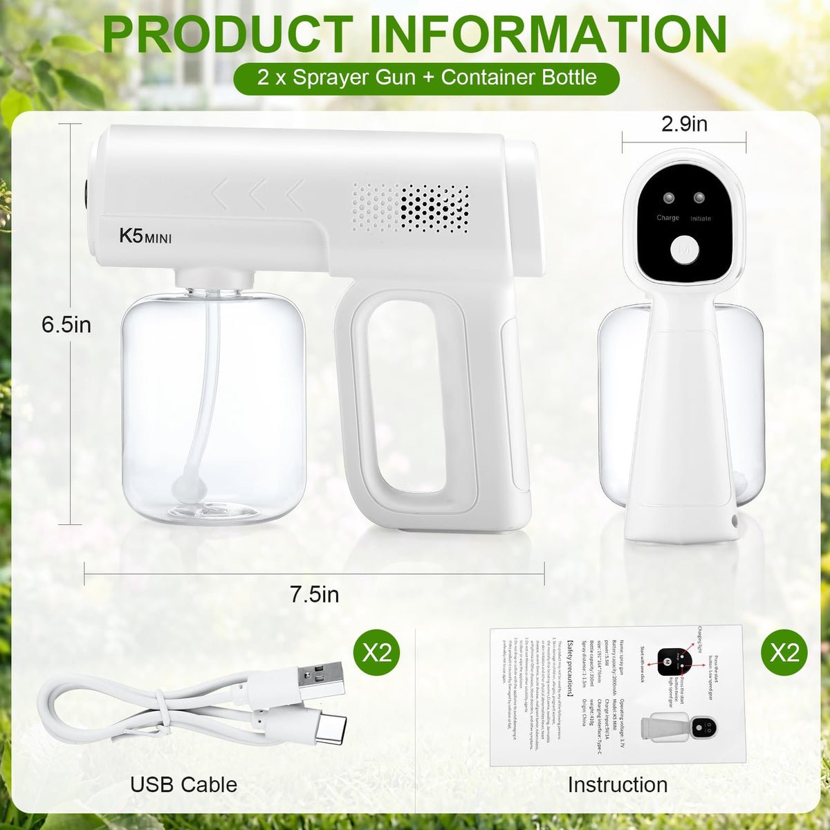 2 Pack Rechargeable Handheld Nano Sprayer L317