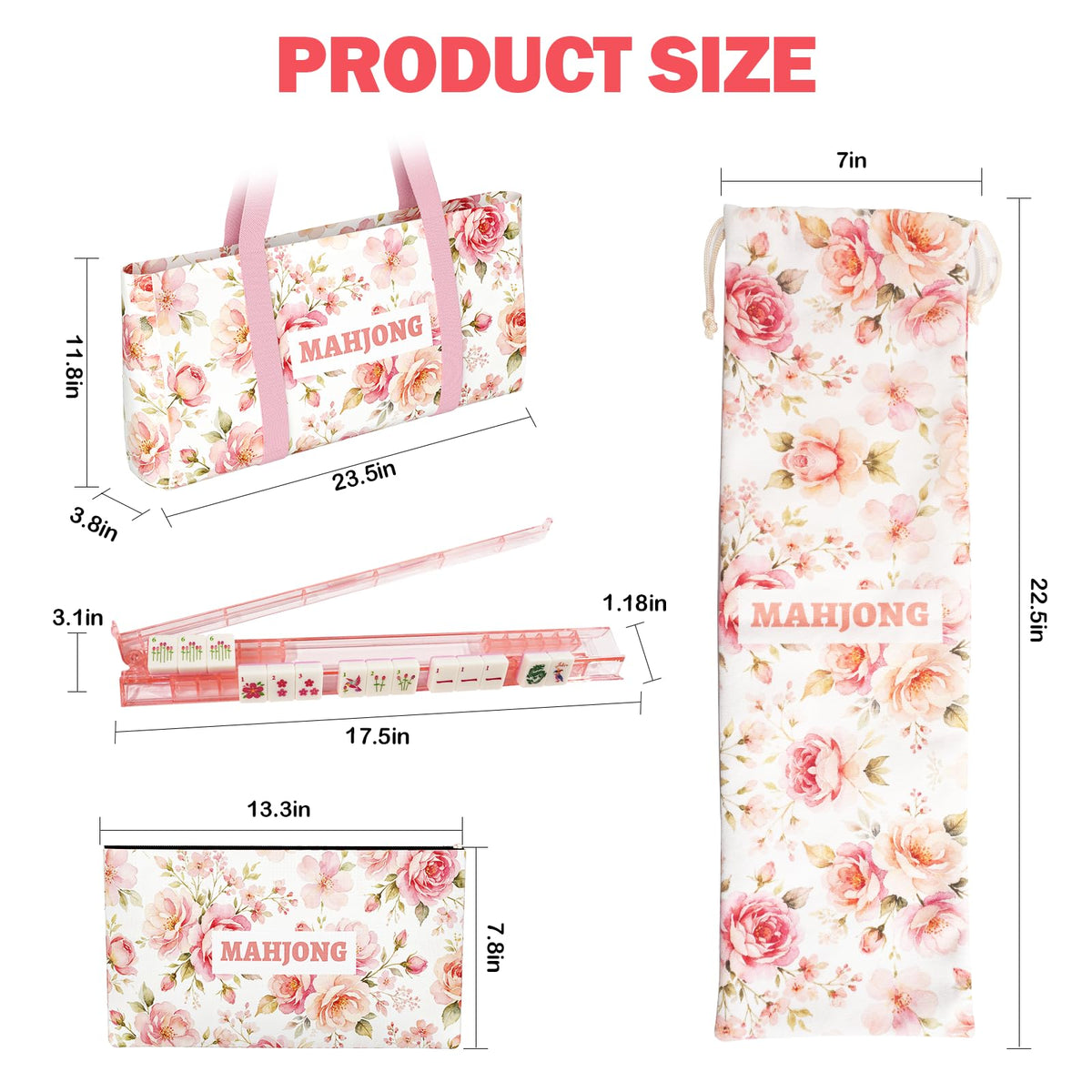 1.2” American Mahjong Set 168 Pink Floral Melamine Tiles T81840