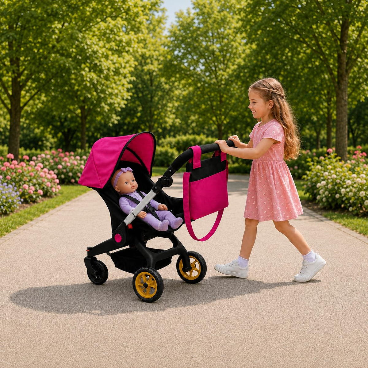 Pink Convertible 2 in 1 Doll Stroller and Car Seat A59311