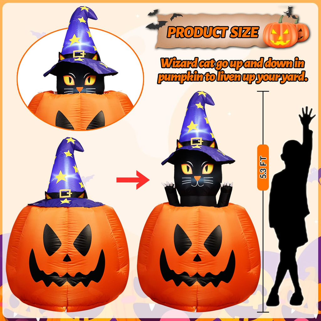 Halloween Inflatable Animated Witch Cat in Pumpkin A27916
