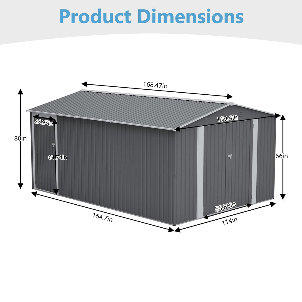 10x14 FT Light Gray Metal Storage Shed I8921