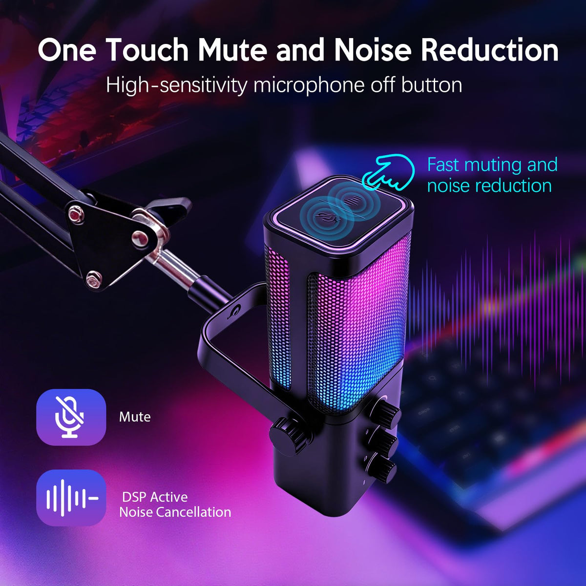 Black USB Condenser Microphone with Boom Arm F619